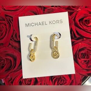 Michael Kors MK Logo Goldtone Crystal Huggie Dangle Empire Earrings MKJC0076A710